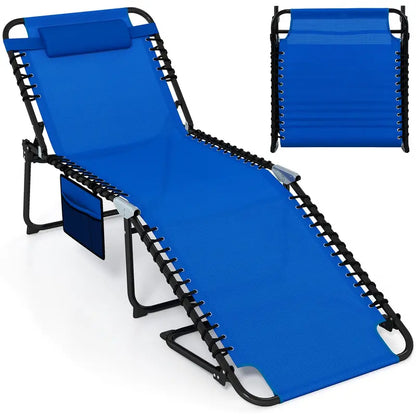 Extra-Large Outdoor Tanning Lounge Chair  5-Position Adjustable Folding Chaise