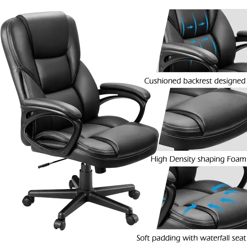 Furmax Ergonomic High Back Office Chair, Adjustable Height, PU Leather, 300 lbs Capacity, Swivel & Casters