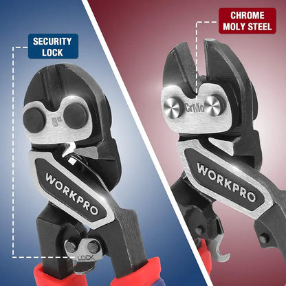 WORKPRO Mini Bolt Cutter  8-Inch Lever-Optimized Design with Integrated Security Lock