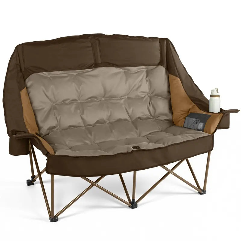 Low-Profile Double Camping Loveseat  High-Back Support, 800 lb Rating, Cup Holders & Carry Bag
