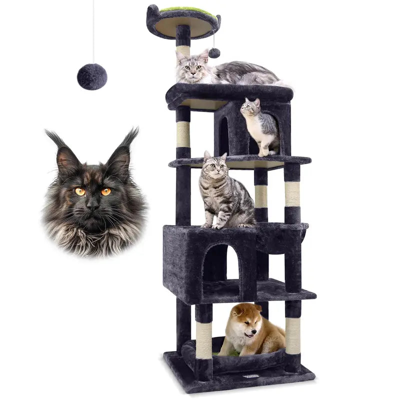 Globlazer 72in Maine Coon Cat Tree with Triangular Stability & Oversized Platform for Large Cats