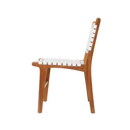 Handwoven Leather Dining Chairs with Teak Frames  Set of Two in Brown, White, or Black