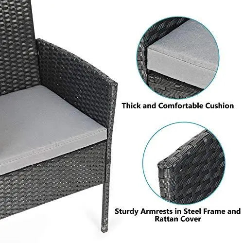 5-Piece Black Wicker Patio Dining Set  Rattan Table, 4 Chairs & Tempered Glass Top