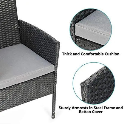 5-Piece Black Wicker Patio Dining Set  Rattan Table, 4 Chairs & Tempered Glass Top