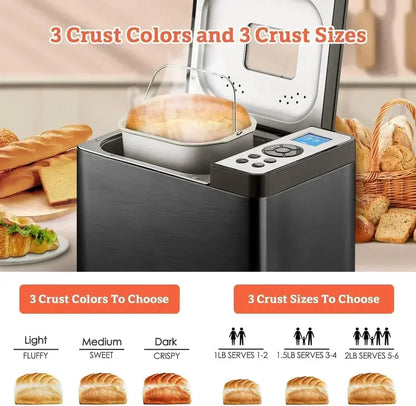 KBS 2LB Stainless Steel Bread Maker  19-in-1 Fully Automatic Machine with Ceramic Baking Pan