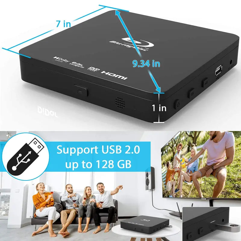 Super Mini Blu-ray Disc Player for TV,1080P Blue-ray HD DVD Player