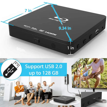 Super Mini Blu-ray Disc Player for TV,1080P Blue-ray HD DVD Player