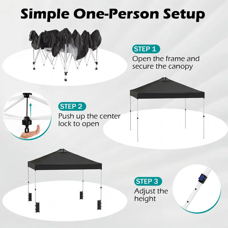10×10-Foot Pop-Up Canopy Tent with One-Touch Setup, Sandbags & Convenient Roller Bag