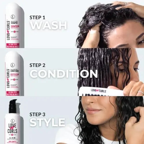 LUS 3-Step Curly Hair System: Shampoo, Conditioner & Styler  8.5oz Each  Nongreasy & Moisturizing