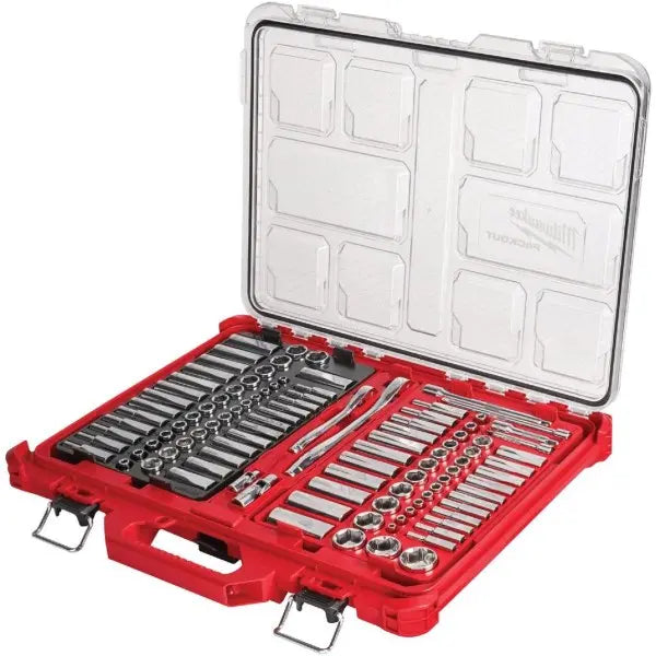 Milwaukee Std/Metric 1/4 In. and 3/8 In. Drive 6-Point Ratchet and Socket Set w/PACKOUT Organizer (106-Piece)