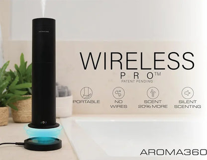 Wireless Pro Portable Essential Oil Diffuser, Midnight Black  Cordless, Covers 600 sq ft, Remote Controlled  Ideal for Home & Office Aromatherapy
