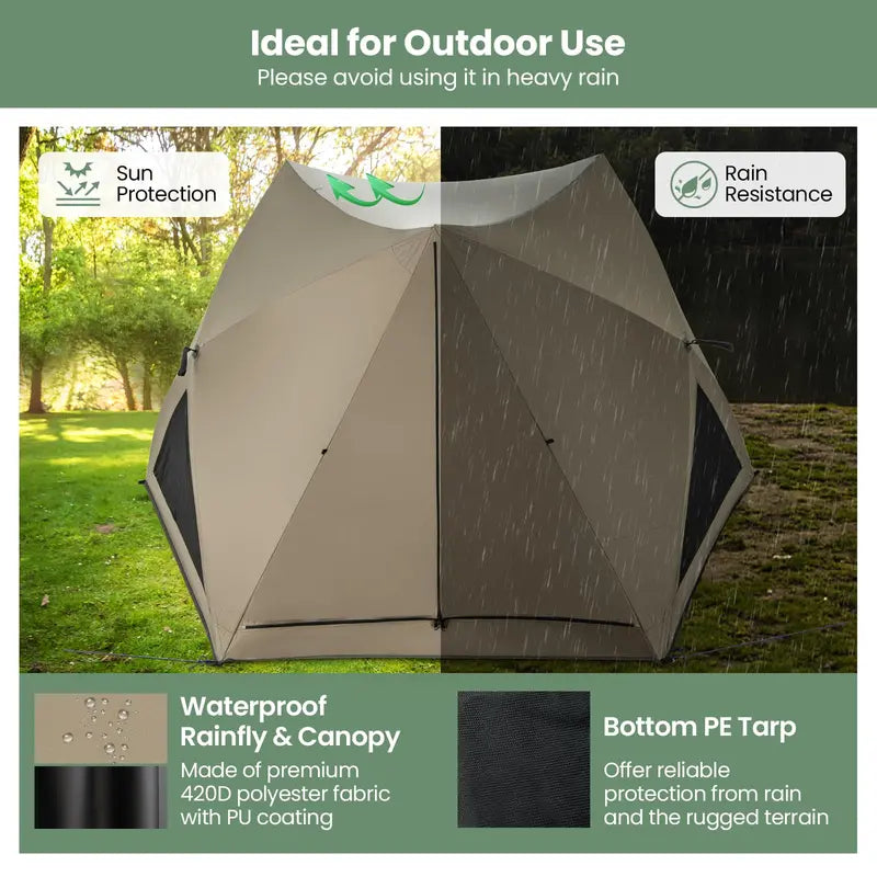 Pop-Up Family Camping Tent for 46 People Featuring Skylight, Three Doors, and Full Rainfly