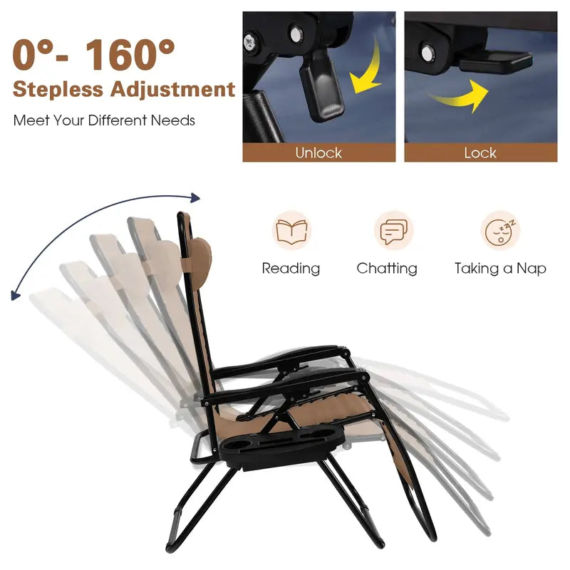Zero Gravity Folding Lounge Chair  Reclining Ergonomic Patio Lounger