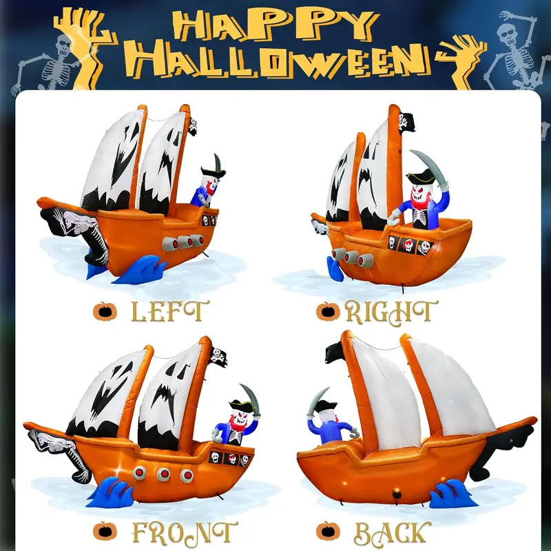 10-Foot Inflatable Pirate Ship Yard Decoration  Spooky Halloween Theme with Illuminated Details