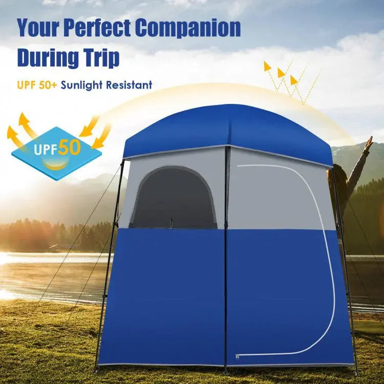 Heavy-Duty Double-Room Camping Shower & Toilet Tent with Integrated Storage Bag