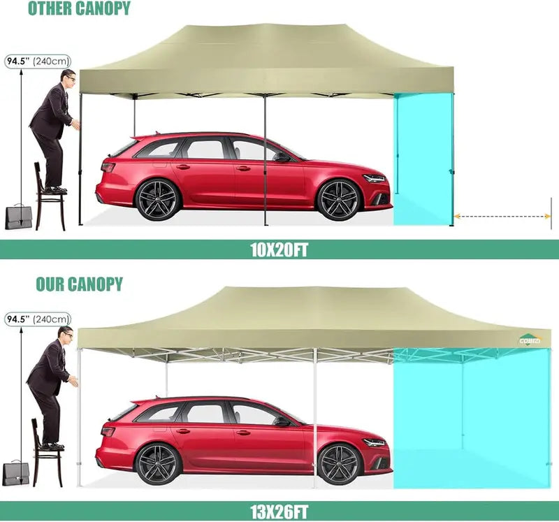 COBIZI 10×20 ft Commercial Pop-Up Canopy Tent  Heavy-Duty Frame, 6 Sidewalls, Wind/Waterproof Gazebo with Roller Bag