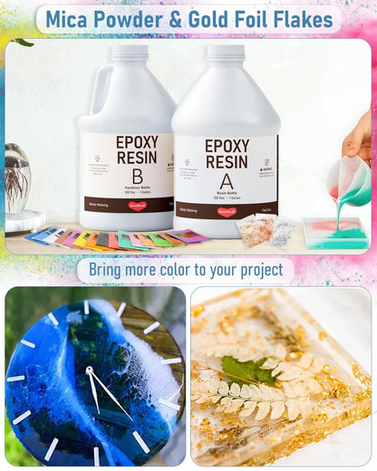 Clear Epoxy Resin Kit for Beginners  4 Gallon with 72 Mica Powders, Foil Flakes, Tools for Art, Craft & DIY Projects