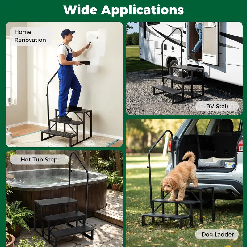 Reinforced RV Entry Step with Integrated Handrail  Ideal for Hot Tubs &amp; Outdoor Stairs