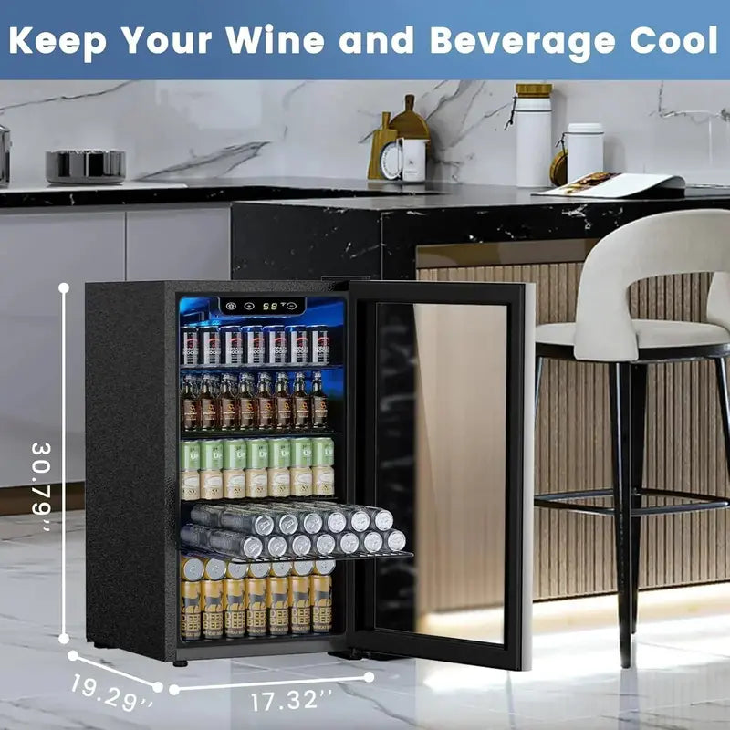 130-Can Adjustable-Temp Beverage Refrigerator  Freestanding Drink Cooler with Digital Controls