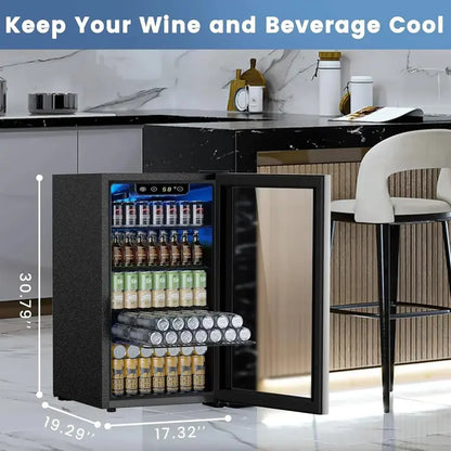 130-Can Adjustable-Temp Beverage Refrigerator  Freestanding Drink Cooler with Digital Controls