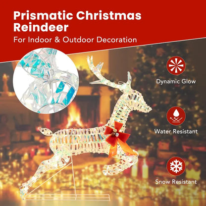 Three-Light LED Reindeer Set — Festive Outdoor Xmas Decor with Red Bows