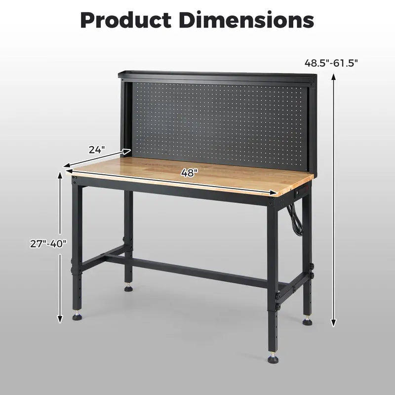 48-Inch Heavy-Duty Workbench  Built-in AC/USB Outlets & Modular Pegboard System