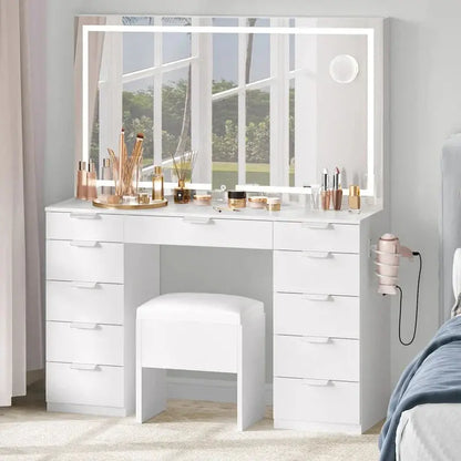 Moasis Illuminated Vanity Cabinet — 46-Inch LED Mirror, Built-in Outlet, Hair Dryer Rack, and Slim Profile