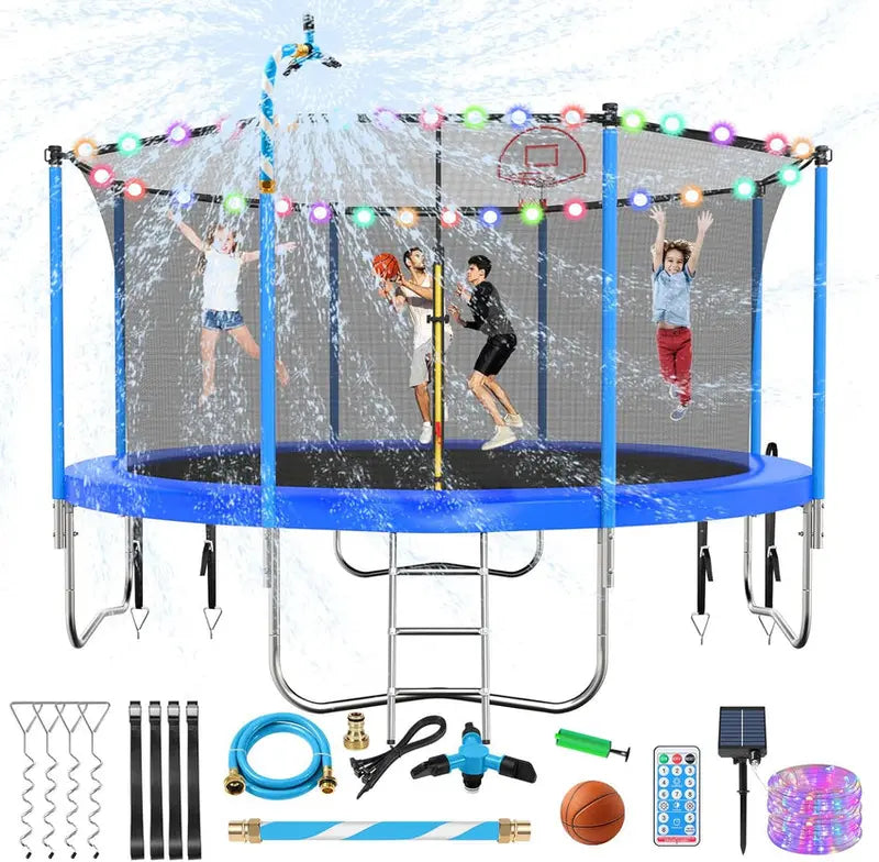 16-Foot Upgraded Trampoline with Enclosure Net and Adjustable Basketball Hoop