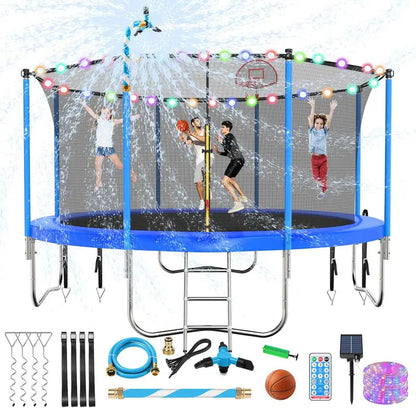 16-Foot Upgraded Trampoline with Enclosure Net and Adjustable Basketball Hoop