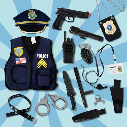 JOYIN 14 Pcs Police Pretend Play Toys Hat and Uniform Outfit for Halloween Dress Up Party, Police Officer Costume, Role-playing