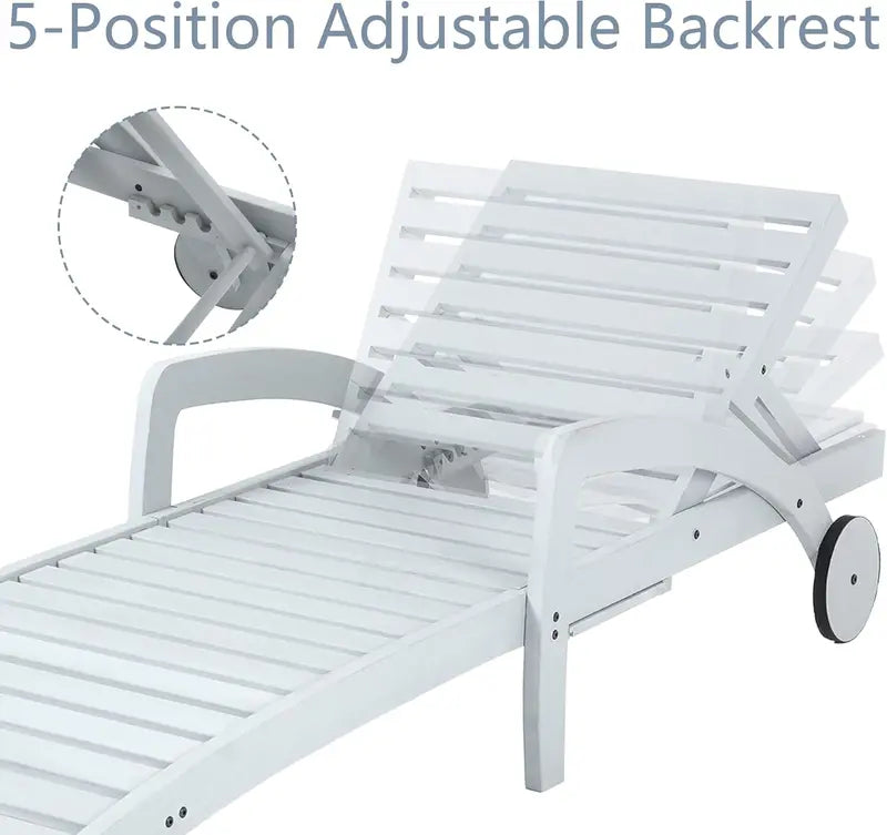 Set of 4 Wooden Poolside Chaise Lounges  5-Position Adjustable Recliners with Pull-Out Side Tables, Patio or Deck Ready