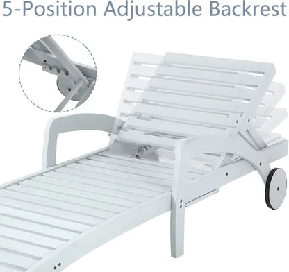 Set of 4 Wooden Poolside Chaise Lounges  5-Position Adjustable Recliners with Pull-Out Side Tables, Patio or Deck Ready