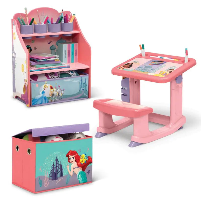 Delta Children Disney Princess 3-Piece Toddler Room Set  Pink Desk, Art Station & Toy Box