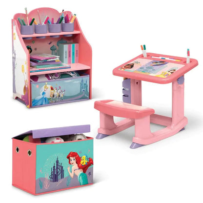 Delta Children Disney Princess 3-Piece Toddler Room Set  Pink Desk, Art Station & Toy Box