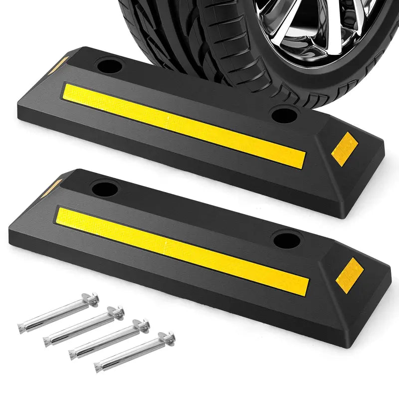 Dual Rubber Parking Blocks with Reflective Stripes  21.5-Inch Bumpers for Vehicle Guidance