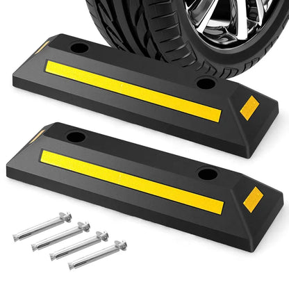 Dual Rubber Parking Blocks with Reflective Stripes  21.5-Inch Bumpers for Vehicle Guidance