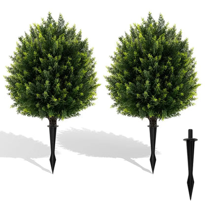 2-Pack Faux Cedar Shrubs with Ground Spikes  Outdoor-Ready Artificial Plants