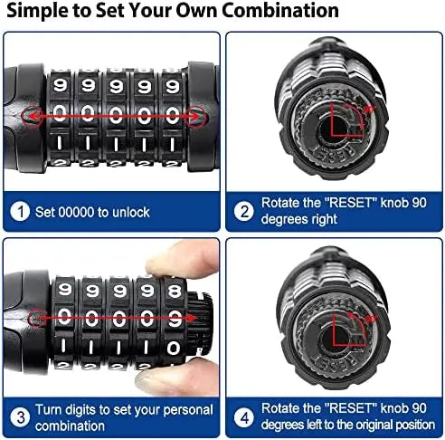 NDakter 5-Digit Combination Heavy Duty Bike Chain Lock  3.2/4.27 Feet Long, Resettable Anti-Theft Security Lock for Bikes, Scooters, Motorcycles, Doors, Gates, Fences