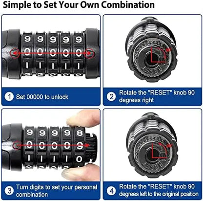 NDakter 5-Digit Combination Heavy Duty Bike Chain Lock  3.2/4.27 Feet Long, Resettable Anti-Theft Security Lock for Bikes, Scooters, Motorcycles, Doors, Gates, Fences
