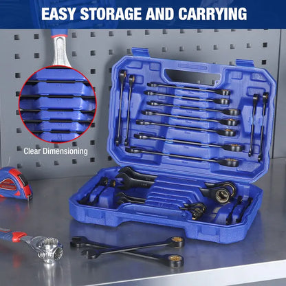 WORKPRO 22-Piece Flex-Head & Standard Ratcheting Wrench Set  Metric & SAE, Anti-Slip Grip with Storage Box