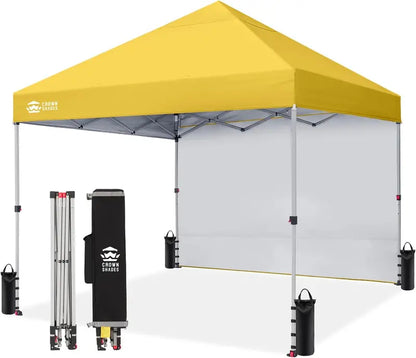 CROWN SHADES 10′ x 10′ Pop-Up Canopy with Single Sidewall: Portable Event Shelter for Parties, Campgrounds, and Outdoor Markets — Includes STO-N-Go Carry Bag