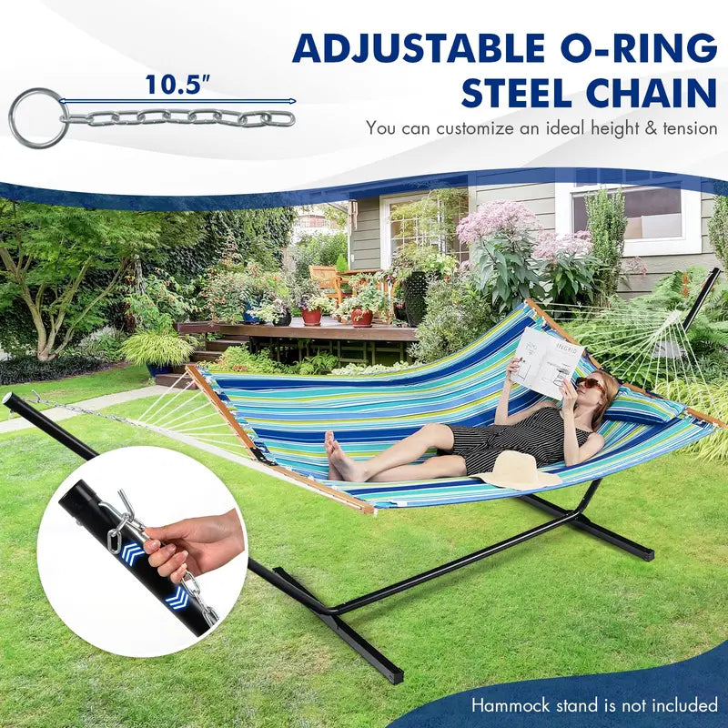 10.5-Foot Quilted Two-Person Hammock with Detachable Pillow and 495-Pound Capacity