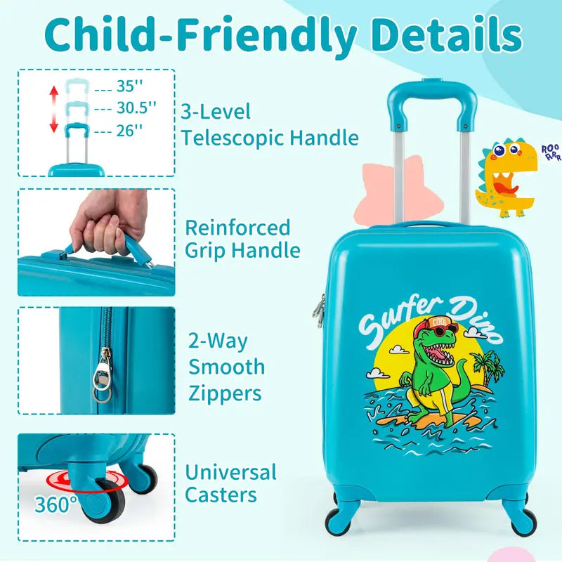 Children’s Rolling Luggage Set  2-Piece Blue Lightweight Suitcases with 360° Spinner Wheels