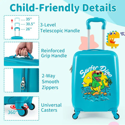 Children’s Rolling Luggage Set  2-Piece Blue Lightweight Suitcases with 360° Spinner Wheels