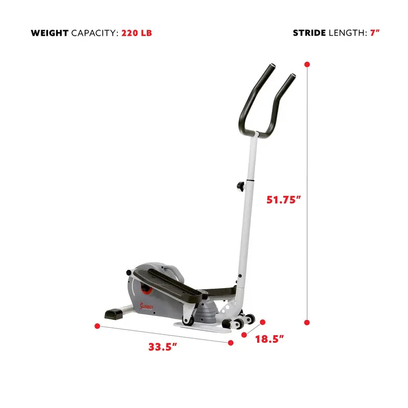 Sunny Health & Fitness Compact Magnetic Elliptical Trainer with Adjustable Handlebars, 8 Resistance Levels, SF-E3988