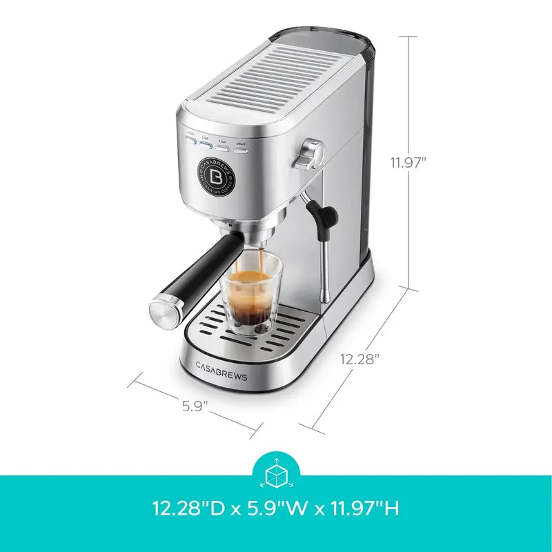 CASABREWS Basic Espresso Machine  20-Bar Pump, 34-Ounce Water Reservoir, Integrated Milk Frother, Silver Finish