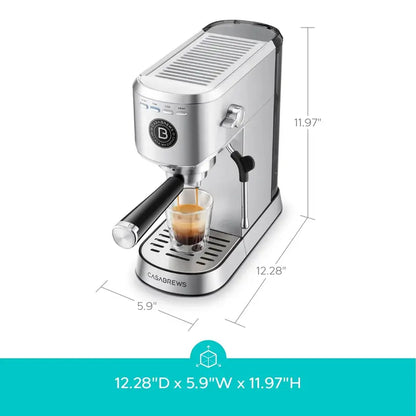 CASABREWS Basic Espresso Machine  20-Bar Pump, 34-Ounce Water Reservoir, Integrated Milk Frother, Silver Finish