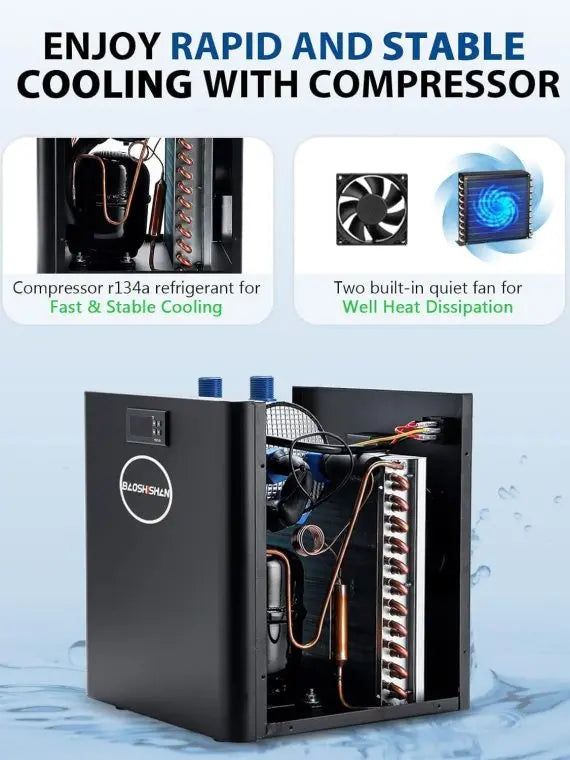 AquaCool 42-Gallon 1/10 HP Quiet Aquarium Chiller for Fish Tanks, Hydroponics & Coral Reefs