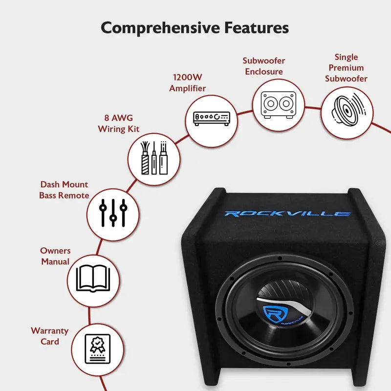 1200W Dual 12″ Car Subwoofer Enclosure Kit  Includes Mono Amplifier & Wiring  Deep Bass Response & Streamlined Installation for Custom Audio Systems