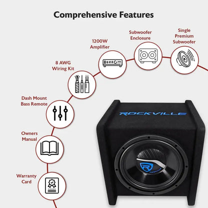 1200W Dual 12″ Car Subwoofer Enclosure Kit  Includes Mono Amplifier & Wiring  Deep Bass Response & Streamlined Installation for Custom Audio Systems